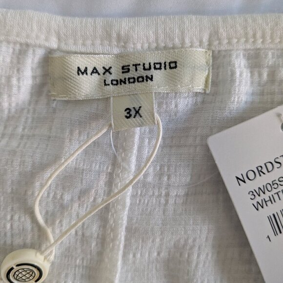 Max Studio Top Size 3X White Cinched Sleeve Jersey Dropped-Shoulder Blouse NWT - Picture 4 of 14